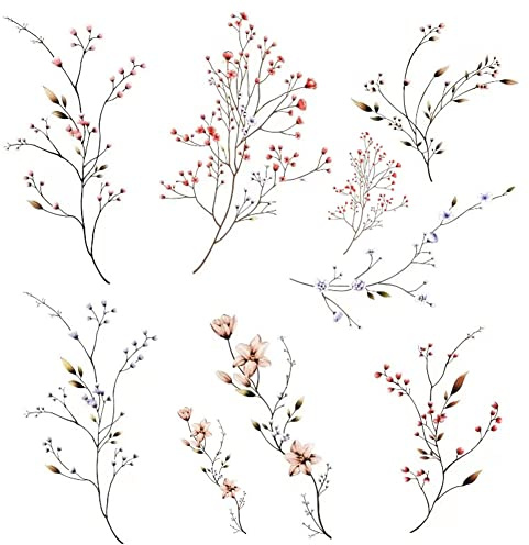 Temporary Tattoo of Gypsophila, Waterproof Colorful Temporary Tattoos Fake Tattoos That Look Real and Last Long Tattoo Stickers Watercolor Mixed Style Body Art Temporary Tattoos for Women Girls Kids