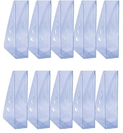 OFFICER PRODUCTS Portariviste dal design moderno, 10 pezzi, formato A4, colore: blu, trasparente, plastica rigida, traforato, organizer da scrivania per riviste, infrangibile