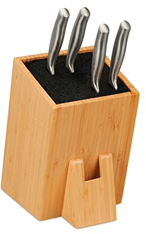 Relaxdays Messerblock unbestückt, Messerhalter Bambus, universal, Messeraufbewahrung mit Borsteneinsatz, natur/schwarz
