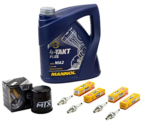 Wartungspaket Öl 4L + Ölfilter + Zündkerzen für Kawasaki ZX-9R 900 Ninja ZX900CC ZX900CD ZX900EE ZX900EF Bj 1998-2003