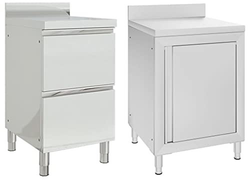 Hommdiy Gastro-Küchenschränke 2 STK.Schrank + Schrank mit 2 Schubladen Edelstahl mit Aufkantung Edelstahlschrank Arbeitsschrank Arbeitstisch Schrank Gastronomie Lagerschrank