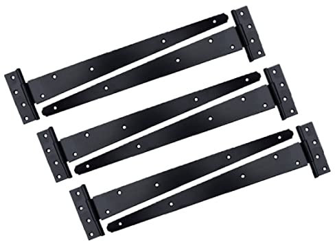 Lot de 6 charnières en T robustes pour portail d'abri de jardin Plaque de zinc Noir 20,3 cm – 61 cm