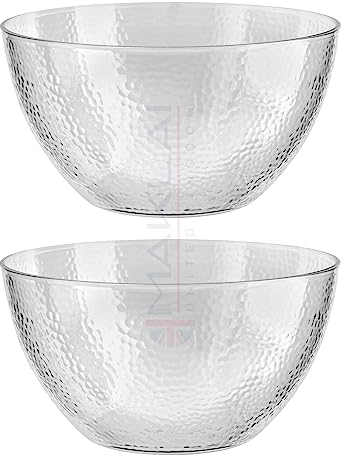 Reusable Dimpled Hard Plastic ‘Glass Look’ Salad Bowls. BPA-Free Durable Plastic with Flat Base. Ideal for Parties, Salad Serving, BBQ, Fruit Bowl and Much More. (2 x 19cm (1770ml))