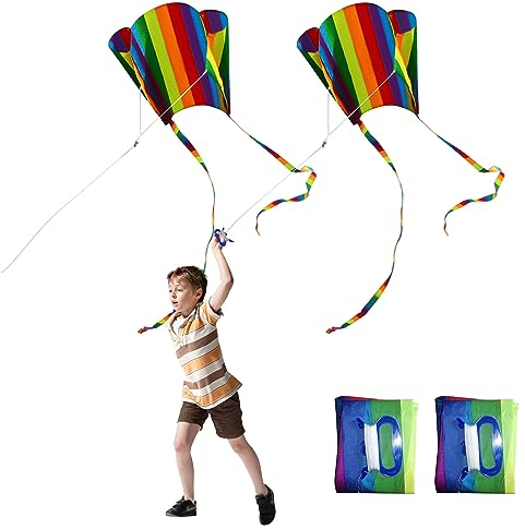 SKHAOVS 2 Stück Tragbar Regenbogendrachen mit Langen bunten Schwänzen, Drachen Kinder, Taschendrachen für Anfänger, Lenkdrachen Anfänger Flugdrachen, für Spiele und Aktivitäten im Freien