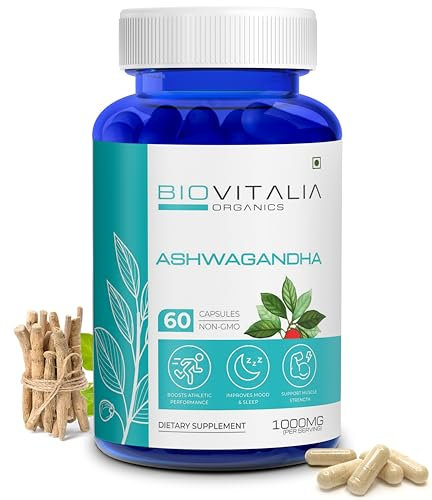 Biovitalia Ashwagandha 1000mg Capsule | Dietary Supplement for Men & Women | Promotes Supports Muscle Health| Support Daily Active Life- 60 Vegan Capsules
