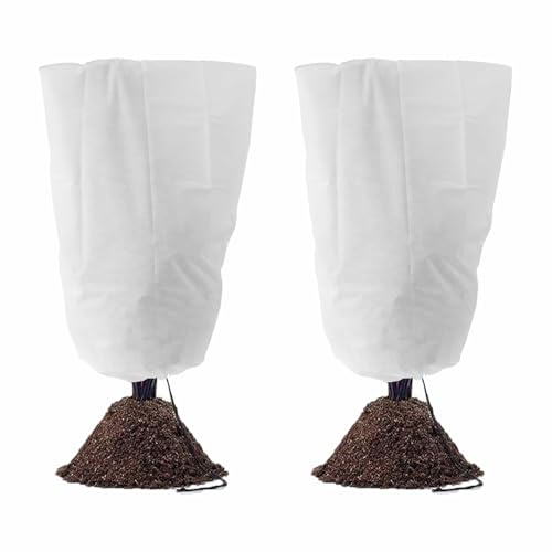 LSRVNM 2 Pcs Winter Plant Frost Protection Covers, 1.2m x 1.8m Plant Fleece Frost Protection Jackets with Drawstring Zipper, Rip Resistant Garden Fleece Bag