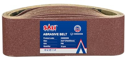 SALI 10 bandas de lija de 75 x 533 mm, grano 80, papel de lija para lijadora de banda, lijadora para lijadora de madera, metal, lijadora, lima, afilado y eliminación de óxido