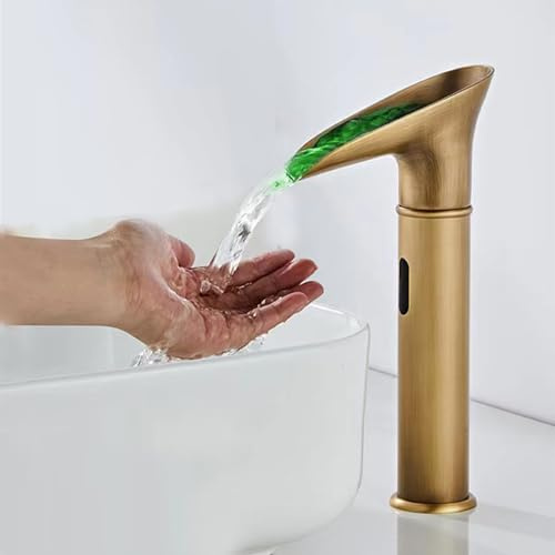 XJTNLB Wasserhahn mit Sensor Warm Kalt Retro Waschtischarmatur Sensor Wasserfall Armatur Badezimmer Antiquität,Hoch