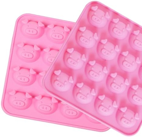Silikonform Schwein mit 16 Mulden 2 Stück Eiswürfelform Lustig 3D Silikon Gießform Schweinchen Emoticons Non-Stick Food Grade Silikonform Eiswürfel für Schokolade Süßigkeiten Gelee Fondant (01-Rosa)
