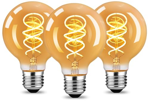 URing Glühbirne E27 LED Warmweiss Vintage - Edison LED Birne Leuchtmittel Retro E27 2200K 4W Energiesparlampe Filament Lampe Dekorative für Nostalgie Industrial Café Bar Beleuchtung, 3 Stück (G80)