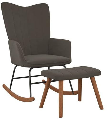 CIADAZ Schaukelstuhl mit Hocker, Sessel Wohnzimmer, Schaukelsessel, Stillsessel, Schwingsessel, Tv Sessel, Ohrensessel, Relaxsessel, Rocking Chair, Samt Dunkelgrau