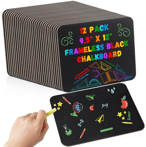 Humyoun 12 Pcs Chalk Board for Kids Bulk 9.5 x 12 Double-Sided Wooden Frameless Chalkboard Sign Blackboard for Kids Student School Classroom Home Office Restaurant Birthday Party Favors