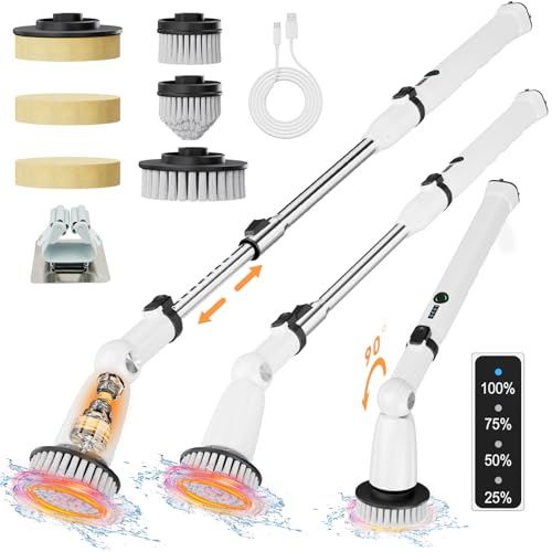 iDiskk Elektrischer Spin Scrubber, verbesserter IPX7 Badezimmer-Schrubber, Duschreinigungsbürste mit verstellbarem und abnehmbarem Griff, doppelte Geschwindigkeit, elektrische Reinigung