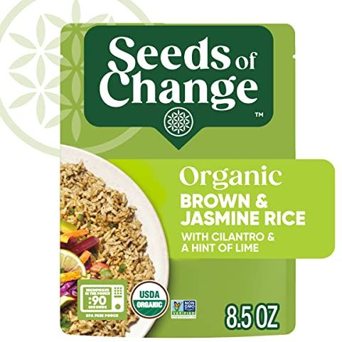 SEEDS OF CHANGE Organic Brown Jasmine Rice with Cilantro Lime, Organic Food, 8.5 OZ Pouch (Pack of 6)