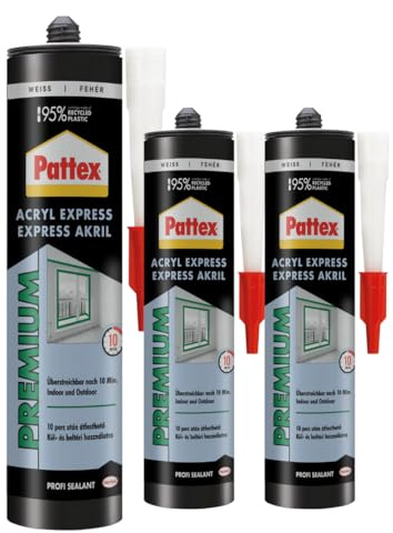 Mastic acrylique SE 20 blanc - Mastic pour joints de raccordement peu sollicités pour l'intérieur - Facile à pulvériser - Compatible avec la peinture (3 x 300 ml)