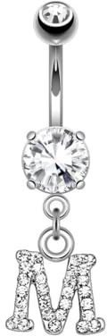 beyoutifulthings Bauch-nabelpiercing Buchstaben-Anhänger A-Z Silber Clear Nabel-Piercing Chirurgenstahl Bananabell Stab-länge 10-mm