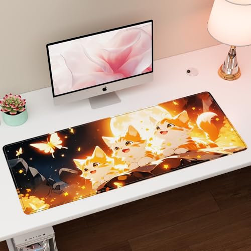 Kaishuai Alfombrilla para Ratón,Alfombrilla Escritorio,800 x300x2mm Alfombrilla ratón XXL,Alfombrilla de ratón Gato para computadora y Oficina-Mouse Pad Gaming