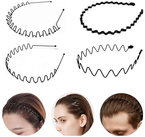 Acooruiteng Damen Metall Haarband Schwarz - Männer Haarreif für Sport, Fitness & Tägliches Make-up - 4 Stile