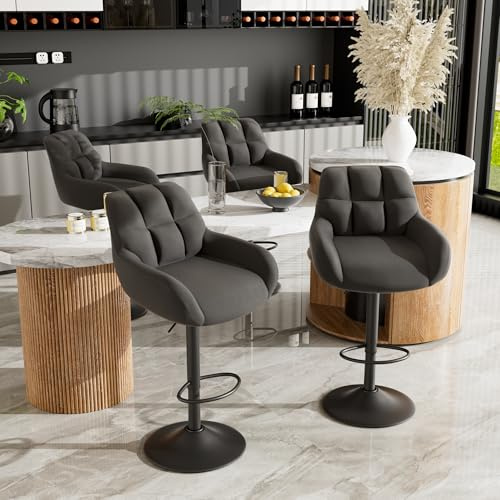 Hawthyhome Barhocker 4er Set Barstühle Höhenverstellbar mit Armlehne&Rückenlehne 360° Drehstuhl PU-Leder Küchenstühle mit Fußstütze für die Küche/Wohnzimmer/Bar/Esszimmer Schwarz