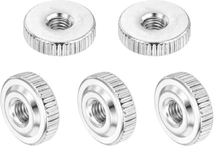 sourcing map 5Pcs M5 Knurled Thumb Nuts, Carbon Steel Round Knurled Flat Head Through Hole Handle Nut, Lock Adjusting Nuts, Thin Type, Silver