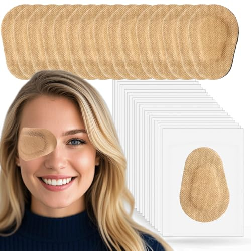 THSIREE 45 Pcs Adhesive Eye Patches for Adults, Medical Eye Patch Disposable Breathable Eyepatch for Amblyopia Lazy Eye Latex Free Adhesive Bandages for Adults, Regular Size 3.3×2.3 inches, Nude Color