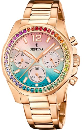 Festina Damen Uhr Analog Edelstahl 316L Roségold - Quarz Chronograph - Mineralglas hochresistent - 10 ATM wasserdicht - Special Prices F20639/8