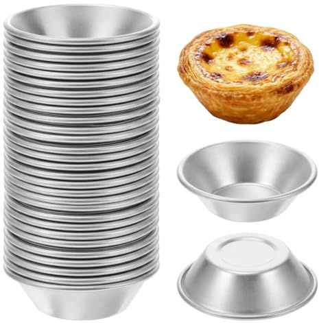 Veemoon Moule Mini Tartelette En Inox 7CM, 25 PièCes Pasteis De Nata RéUtilisable Moule Tartelette Quiche Individuelle Pour Desserts Tartes à La Confiture Muffins Et Parfait Pour Cuisson Au