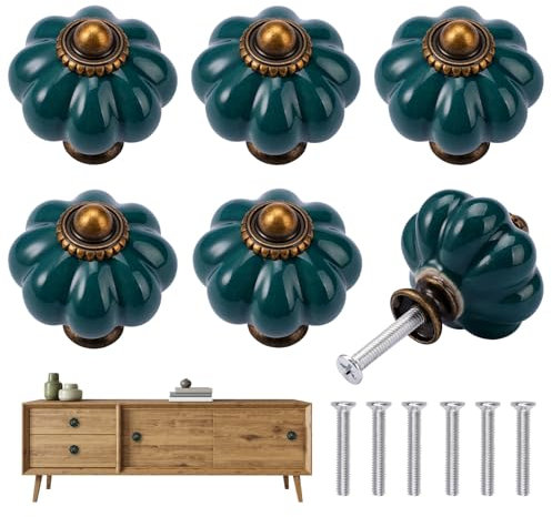 AetherAurora 6 Pièces Bouton De Meuble Vintage, Boutons D'Armoire En CéRamique, Ceramic Cabinet Knobs avec Vis Pour Maison, Bureau, Armoire de Cuisine, Tiroirs et Placard, PoignéEs De Porte, Vert