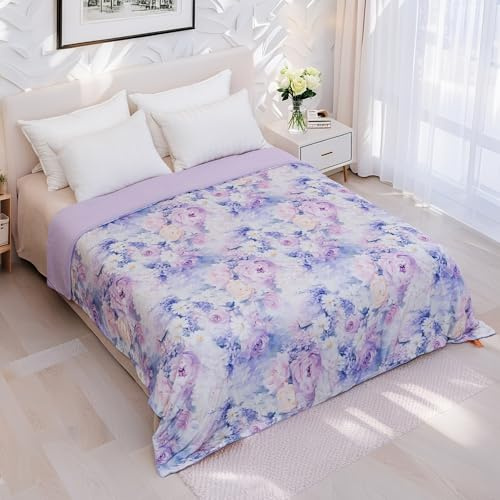 MAGRACE Cooling Comforter for Hot Sleepers, Purple Floral Watercolor Print Cooling Blankets King Size 108x90,Double-Sided Cool Technology, Q-Max>0.43,Lightweight Breathable, Cold Blanket for Bed