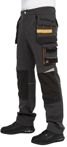 BWOLF Vector Pantaloni da lavoro da uomo – Pantaloncini da lavoro robusti e flessibili in 90% nylon, 10% elastan, leggeri, elastici, con tasche, grigio., 3XL