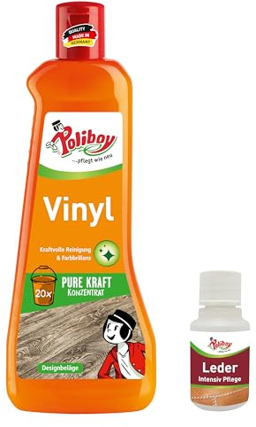 POLIBOY Vinyl Reiniger - Bodenreiniger für Vinylboden & Designboden - Wischpflege als Reinigungskonzentrat mit pflegendem Jojobaöl - 1x 500 ml - inkl. Produktprobe - Made in Germany