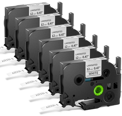 Markurlife 6x Kompatibel mit Brother P-touch Bänder TZe231 Schriftband 12mm | Schwarz auf Weiß, für Brother P-Touch PT H107B H100LB H110 D210 E100 D600 usw, 12mm x 8m