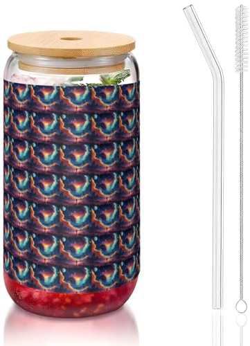 YBGHDAA Galaxy Planet Printing - Vaso de vidrio con tapas y pajita, 16 onzas, ideal para whisky, cerveza, té