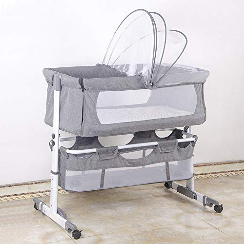 Beistellbett Baby,3 in 1 Babybett Höhenverstellung und Neigungsverstellung Tragbares Kinderbett für Zuhause und Unterwegs92 x 58 x 70–90 cm (Cremeweiß)