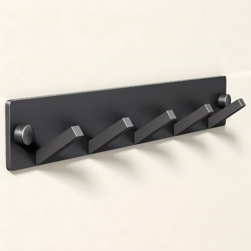 doporro Garderobenleiste aus Edelstahl, 5 Garderobenhaken Matt Schwarz 30 cm