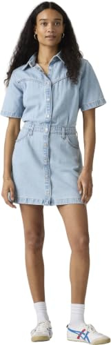 Levi's Donna Abito in Jeans Logan Western in Cotone con Chiusura a Bottoni, Blu (Blasted Stone Dress), L