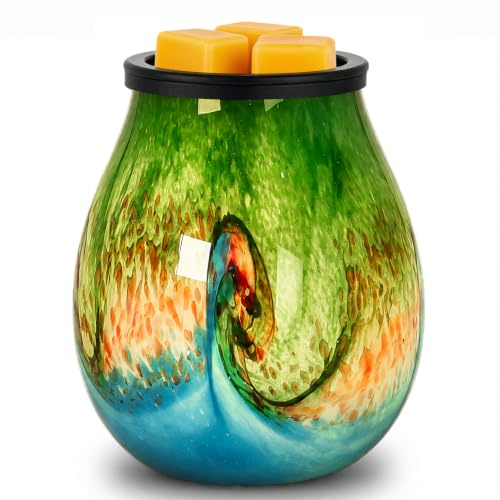 Glass Electric Wax Melt Burners-Fragrance Wax Melter with Removable Silicone Dish Scented Wax Melt Warmer 7 Led Mood Light Aroma Oil Burner for Office Home Decor Gift for Women