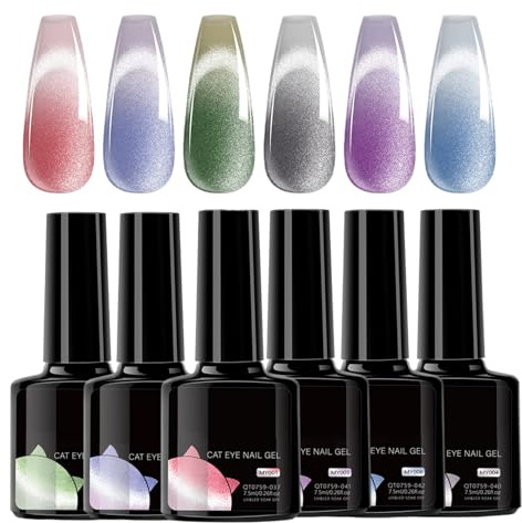 Vernis Gel - Kit de 6 Laques à Ongles à Effet Changeant - Vernis Magnétique pour Ongles en Gel | Laques à Dégradé de Couleurs Métamorphose | Gels Effet Œil de Chat Sensibles à la Température, Brillant