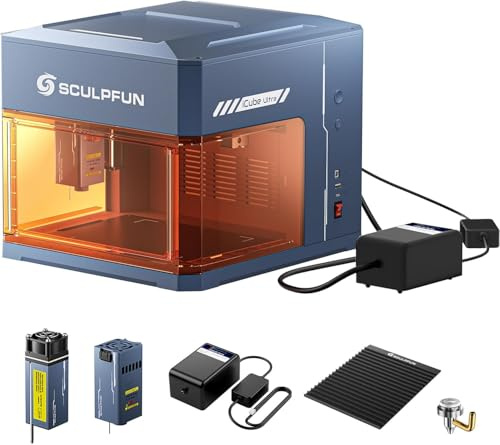 SCULPFUN iCube Ultra Doppellaser Lasergravierer mit Wabenplatte & Air Assist, 12W Diodenlaser + 1,2W Infrarotlaser, Gehäuse Laserschneider Laser Gravurmaschine