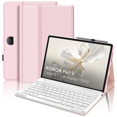 Tiiomioon Funda Teclado para Honor Pad 9 12.1 Pulgadas 2024- Rosa | Teclado Bluetooth Español Ñ para Honor Pad 9 12.1'', Funda para Honor Pad 9 12.1'' 2024 con Teclado Inalámbrico Extraíble