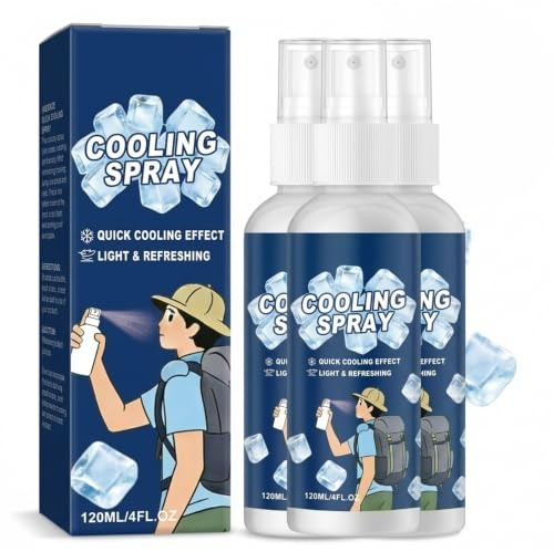 Spray Rinfrescante Corpo, Spray Refrigerante Menta Naturale, Cooling Sprays for Face and Body per Esterni Viaggi Quotidiani Escursioni Campeggio Yoga Corsa,120ml (120ml, 3 Bottiglia)