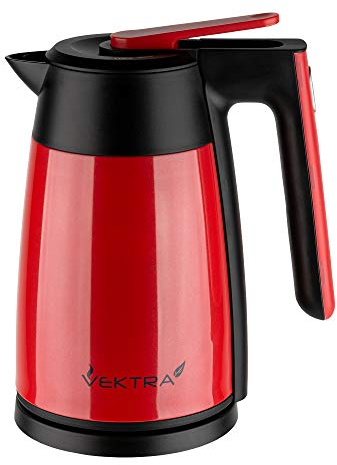 Vectorsra VEK-1703R Bouilloire à double paroi isolée sous vide avec réglage de la température - 1,7 L, rouge, acier inoxydable, sans fil, prise UE, économie d'énergie