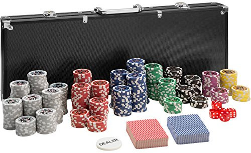 TecTake Pokerkoffer Pokerset mit 500 Pokerchips Laser Chips im Alu Koffer | Schwarz | inkl. 2 Kartendecks + 5 Würfel + 1 Dealer Button