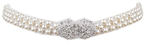 Cheerlife Damengürtel Schnalle Mit Perlen Strasssteine Stretchgürtel Taillengürtel Hüftgurt elastischer Gürtel Kleidgürtel Silber 01