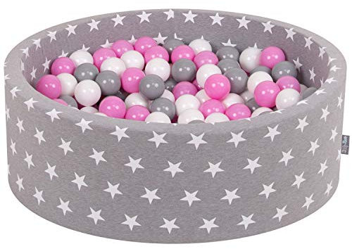 KiddyMoon 90X30cm/200 Balles ∅ 7Cm Piscine À Balles Pour Bébé Rond Fabriqué En UE, Étoiles Blanc-Gris: Gris-Blanc-Rose