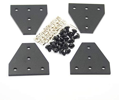 Befenybay Set di 4 piastre angolari con 20 viti M5 x 8 mm e 20 dadi M5 T, piastra di giunzione esterna a T a 5 fori per telaio per stampante 3D con profilo in alluminio serie 2020 (nero T-4 con vite)