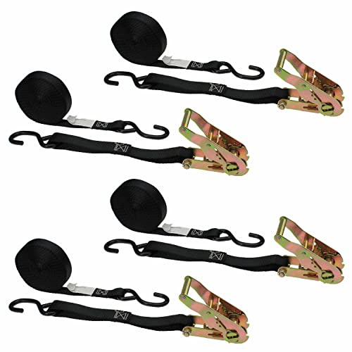 US Cargo Control 1 Inch X 6 Foot Ratchet Strap with S-Hooks, Use As Motorcycle Tie Down Straps, Works Great with L Track Tie Downs, Secure Motorcycles, Dirt Bikes, ATVs, and More, 4 Pack