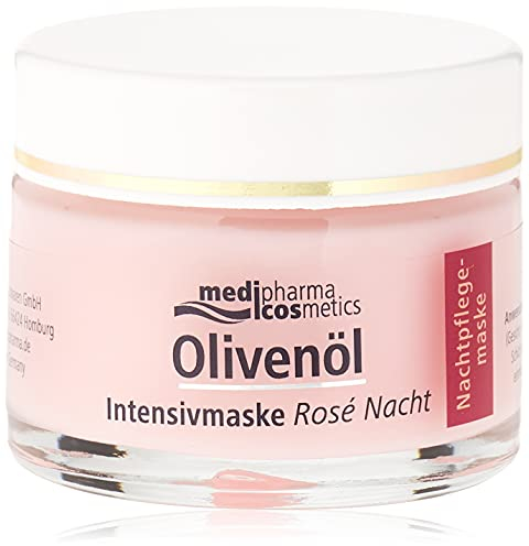 Olivenöl Intensivmaske Rosé Nacht | Regeneration & Straffung | Glattere Haut und strahlender Teint am Morgen | Von medipharma cosmetics | 50 ml