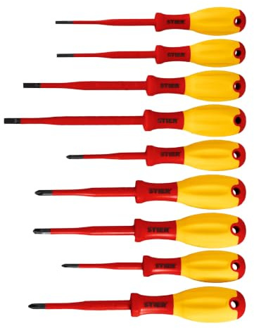 STIER Schraubendreher-Satz slimVDE+, 9-teilig, 80-125 mm, mit Schlitz, Phillips (PH), Pozidriv (PZ), PlusMinus-Pozidriv (SL/PZ)
