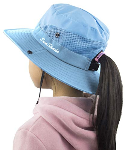 Toddler Child Kids Girls Summer Sun Hat Wide Brim UV Protection Hats Floppy Bucket Cap for Beach Fishing Gardening Pure Sky Blue
